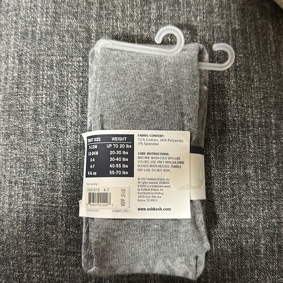 OshKosh Girls 1-Pack light grey tights. Size 4-7 - Picture 2 of 2